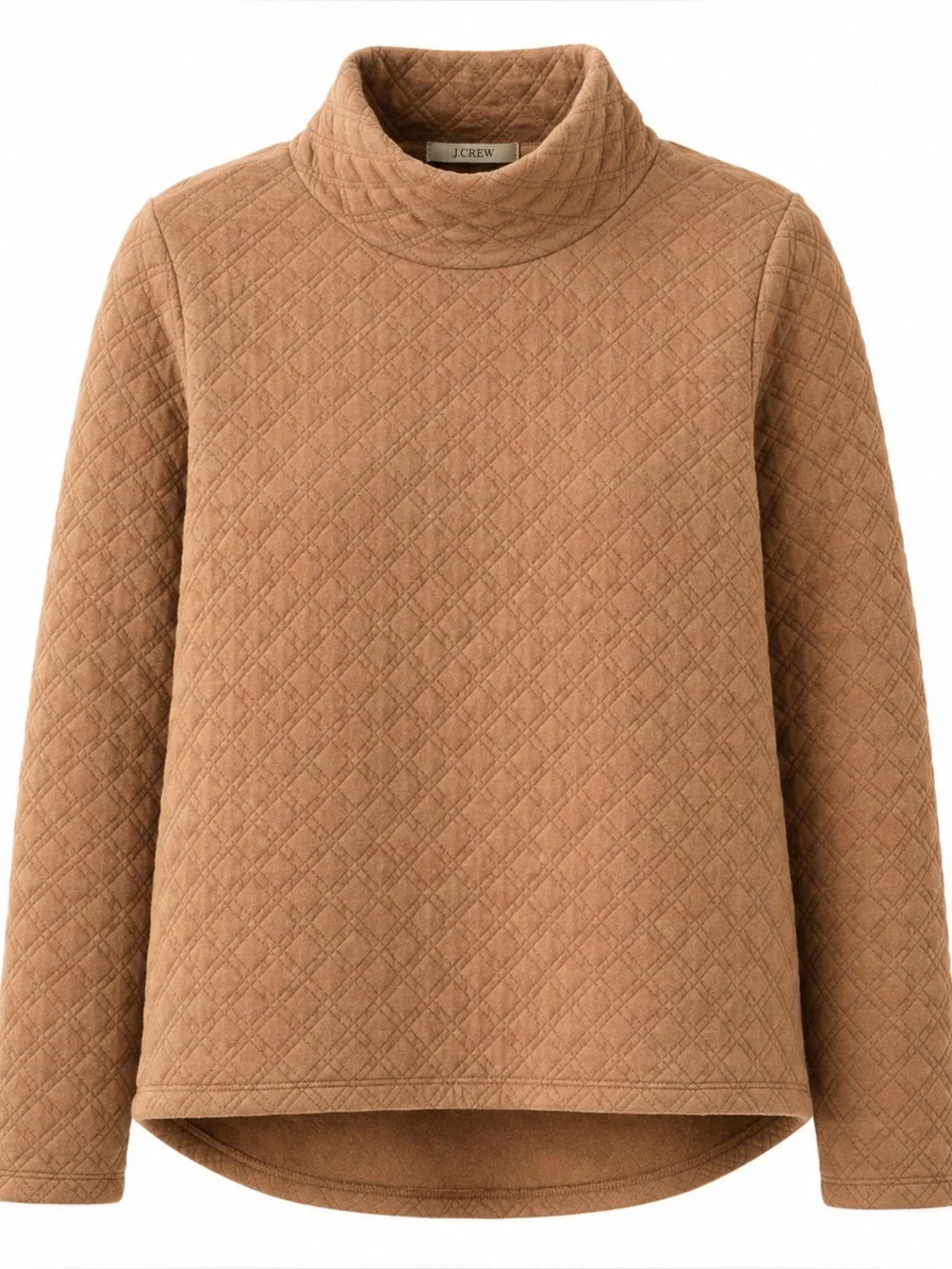 J.Crew Quilted Funnel Neck Sweatshirt M Camel Tan Textured Pullover